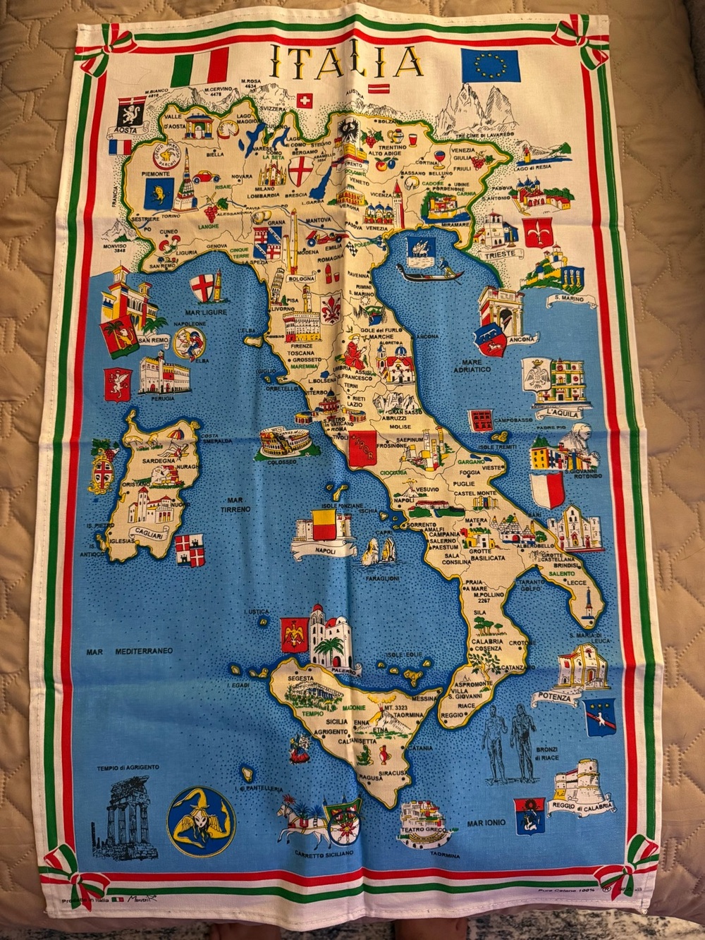 Made in Italy Italia Map Decorative Tea Towel 33.5” x 21.5”